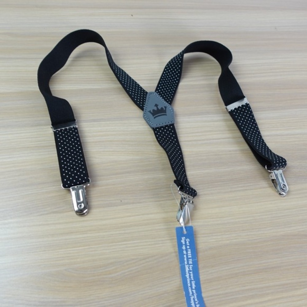 Suspender Boy Black Clip On Y Back Polka Dots Adjustable Strap Stretch Elastic‎
